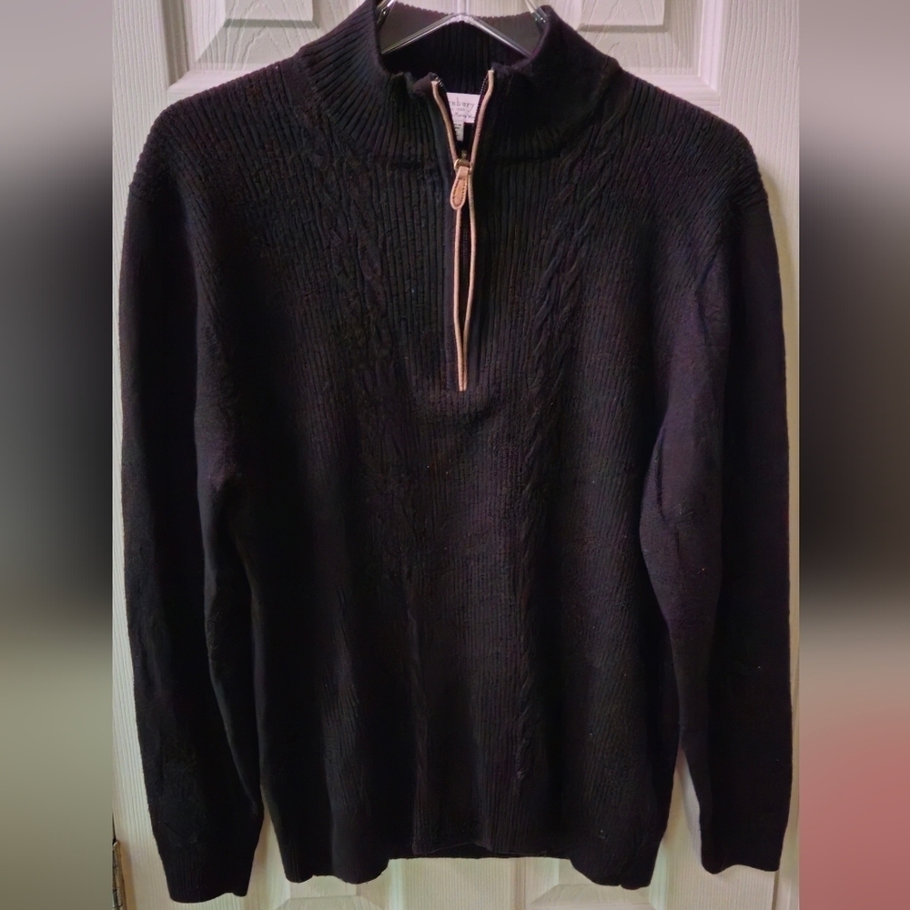 Turnbury Men's 100% Extra Fine Merino Wool Black Zip-Up Sweater - Size XL